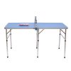 High-quality adjustable exam table designed for optometry clinics, featuring a durable blue surface, sturdy aluminum frame, and integrated equipment holder for precise eye examinations.