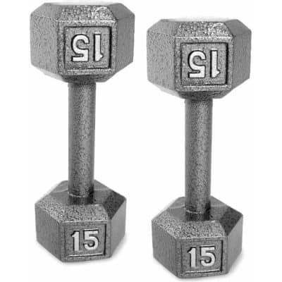 High-quality 15-pound dumbbells for strength training and workouts, ideal for home gyms and fitness enthusiasts.