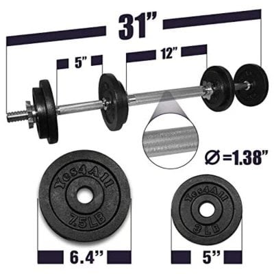 Versatile 31-inch dumbbell bar with 1.38-inch diameter sleeves, ideal for home or gym weightlifting and strength training. Includes weight plates for equipment upgrades.