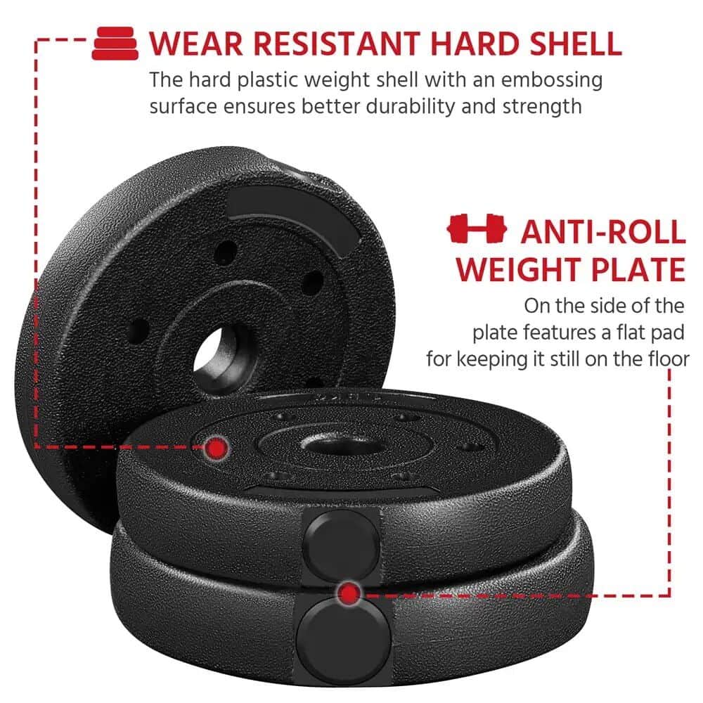 Durable exercise weights with hard shell and anti-roll design for stability and safety during workouts. Perfect for strength training.