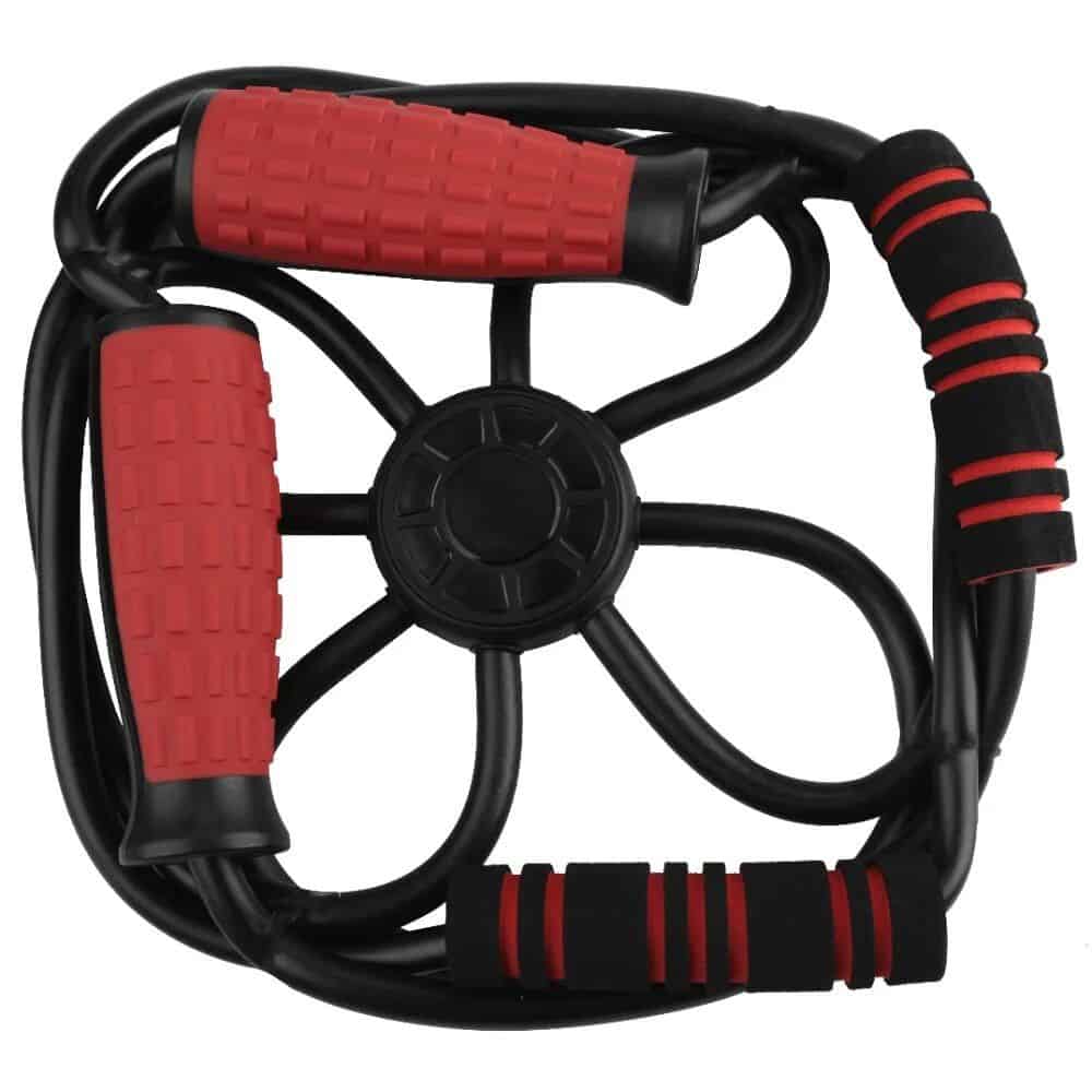 Durable jump rope handles featuring comfortable, non-slip red grips for efficient cardio workouts, weight loss routines, and fitness training. Perfect for home or gym exercises.