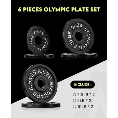 Olympic weight plates set for strength training and fitness, various weights including 2.5lbs, 5lbs, and 10lbs, ideal for weightlifting, home gym, and workout sessions.