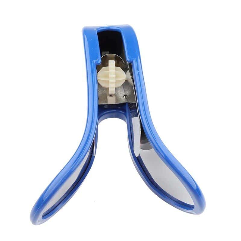 A blue eyeglass rivet setting tool for frame repair and lens installation, ideal for opticians and optical shops. Durable and easy to use for precise rivet application.