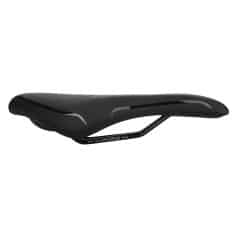 High-performance black bicycle saddle for durable, comfortable cycling. Ergonomic design with adjustable rails, ideal for road and mountain biking enthusiasts.