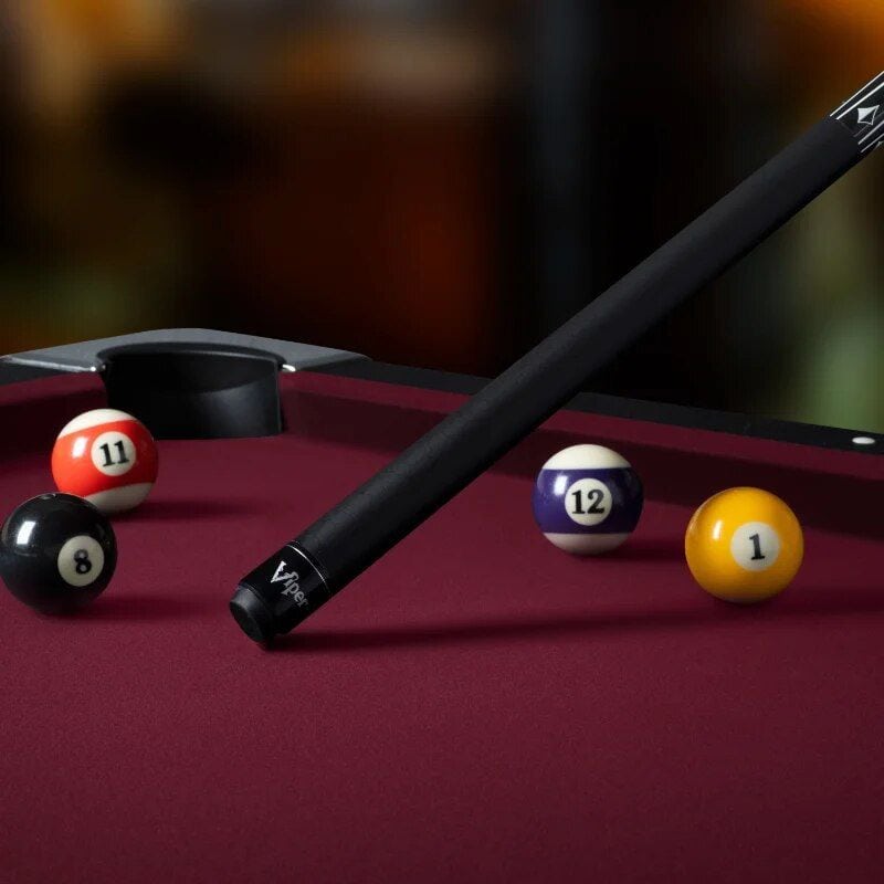 Elegant black pool cue with high precision tip and professional design, perfect for competitive or casual billiard play.