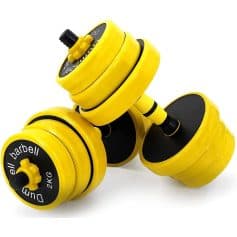 Bright yellow and black dumbbell weights designed for effective strength and weight training routines. Perfect for home gyms, fitness enthusiasts, and professional workout spaces.