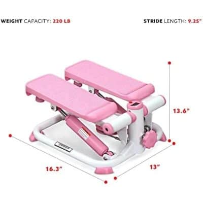 Stable pink mini stepper for fitness workouts, with adjustable resistance and compact design. Perfect for home gyms to improve cardiovascular health and leg strength.