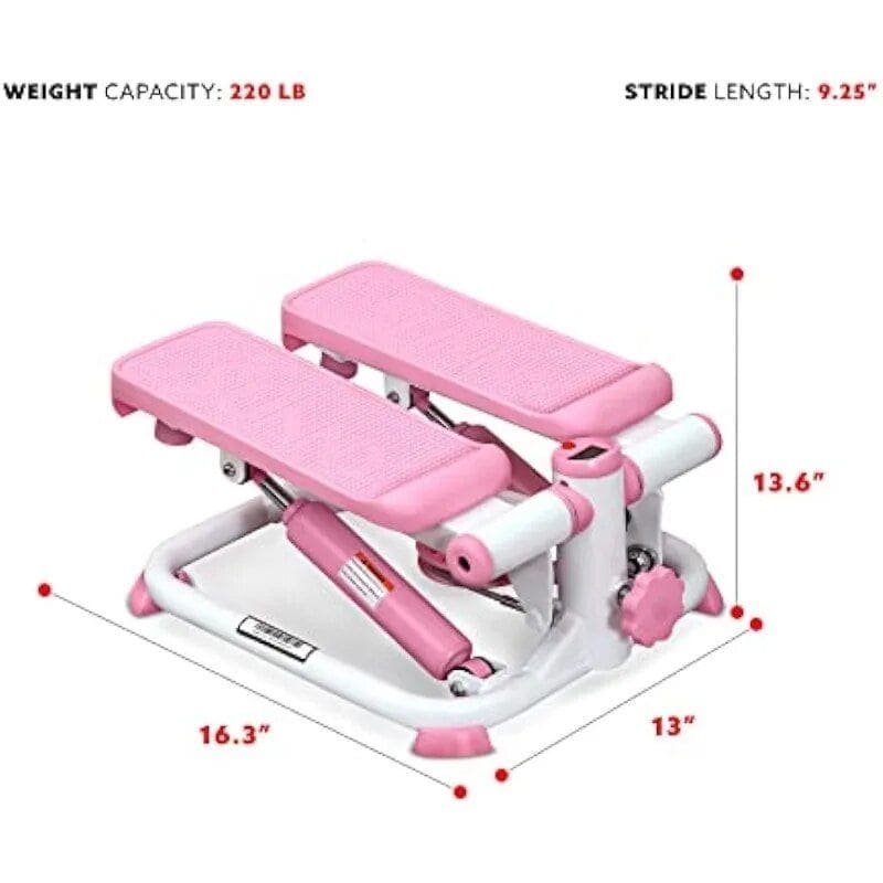 Stable pink mini stepper for fitness workouts, with adjustable resistance and compact design. Perfect for home gyms to improve cardiovascular health and leg strength.