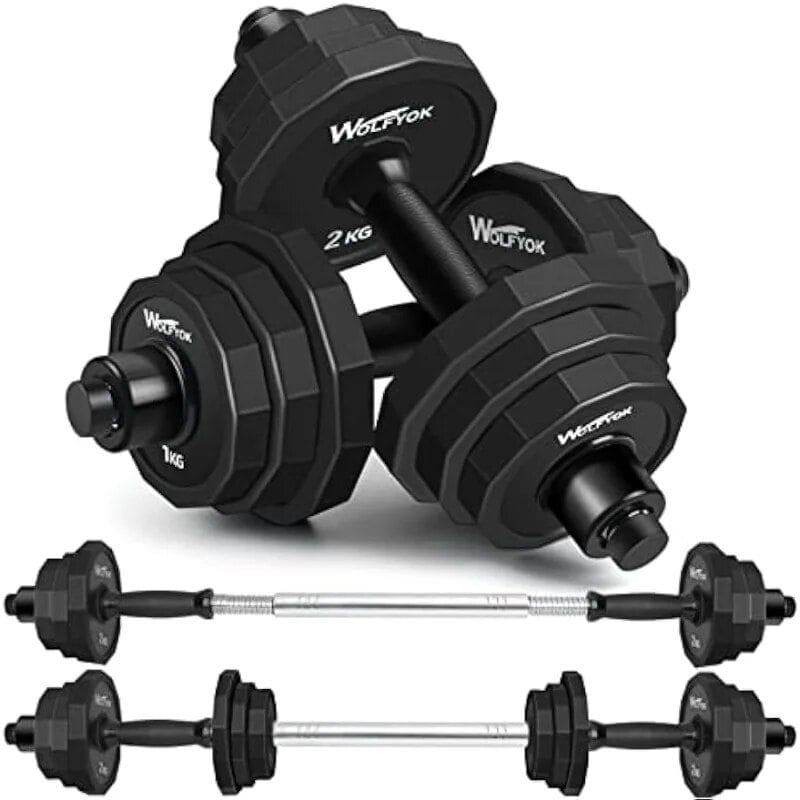Adjustable dumbbell weight set for strength training and home gym workouts, includes 2 kg and 1 kg weights with a durable bar. Perfect for fitness enthusiasts seeking versatile exercise options.