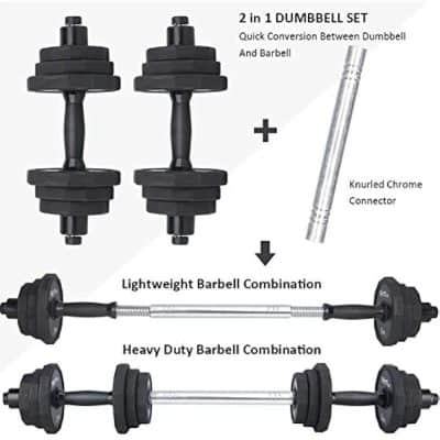 Adjustable dumbbell and barbell set for fitness.