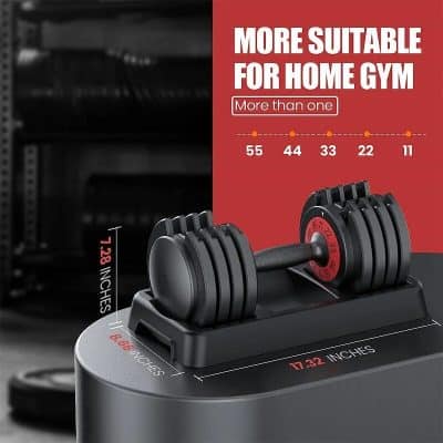 High-quality adjustable dumbbell sets for home gym workouts, space-saving, easy to customize weight from 11 to 55 lbs, perfect for strength training and fitness at home.