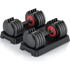 Adjustable dumbbell weights for home gym, strength training, and physical fitness, with easy dial adjustment for customized resistance levels.