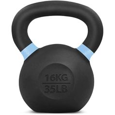Durable 16kg black kettlebell for strength training, weightlifting, and home workouts. Ideal for building muscle and improving fitness levels effectively.