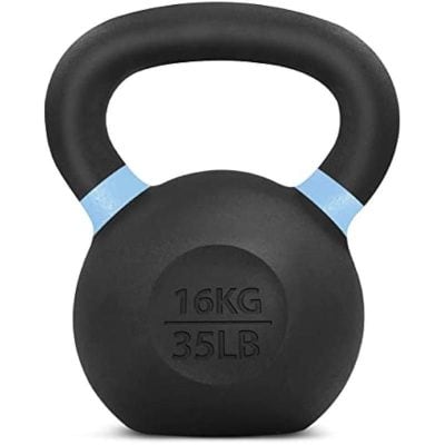 Durable 16kg black kettlebell for strength training, weightlifting, and home workouts. Ideal for building muscle and improving fitness levels effectively.