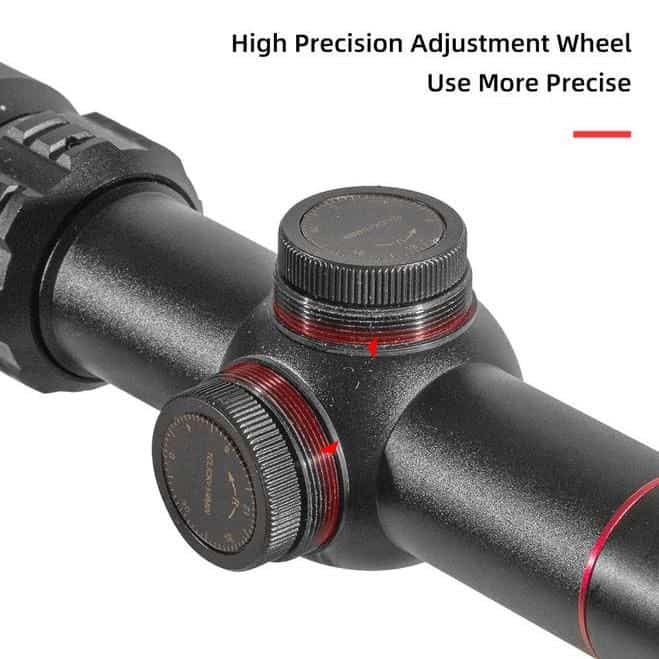 High-quality tactical rifle scope with adjustable focus for accurate aiming and long-range shooting. Durable design perfect for outdoor and hunting activities.