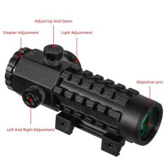 High-quality tactical rifle scope with adjustable zoom, illuminated reticle, and durable construction for precise aiming and outdoor shooting. Perfect for hunting and target practice.