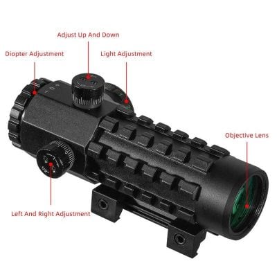 High-quality tactical rifle scope with adjustable zoom, illuminated reticle, and durable construction for precise aiming and outdoor shooting. Perfect for hunting and target practice.