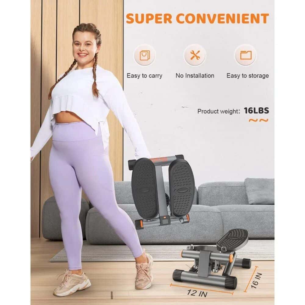 Non-slip, portable exercise stepper for home workouts, no installation required, lightweight design, easy to store, perfect for cardio fitness, supports up to 16 lbs, dimensions 12x16 inches.