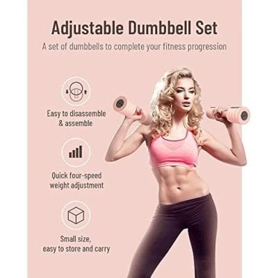 Adjustable fitness dumbbells for strength training and home workouts. Easy to assemble, compact size, and adjustable weight with quick four-speed settings for effective fitness routines.