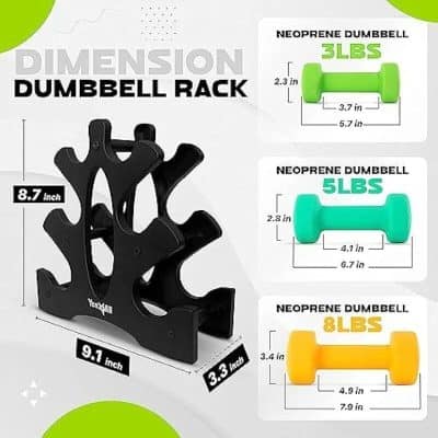 Sturdy black dumbbell storage rack for fitness gyms and home workout spaces.