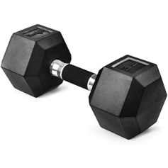 Elegant black hex dumbbell for fitness and strength training.