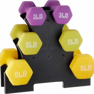 Colorful hex weights labeled 3LB, 5LB, and 8LB for versatile fitness workouts at Monalisa Store.
