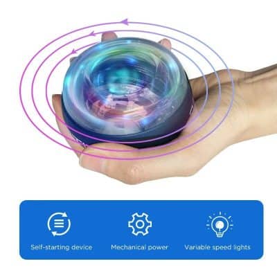 Hand holding a futuristic optic device with glowing swirling light effects, demonstrating advanced optical technology for vision enhancement.