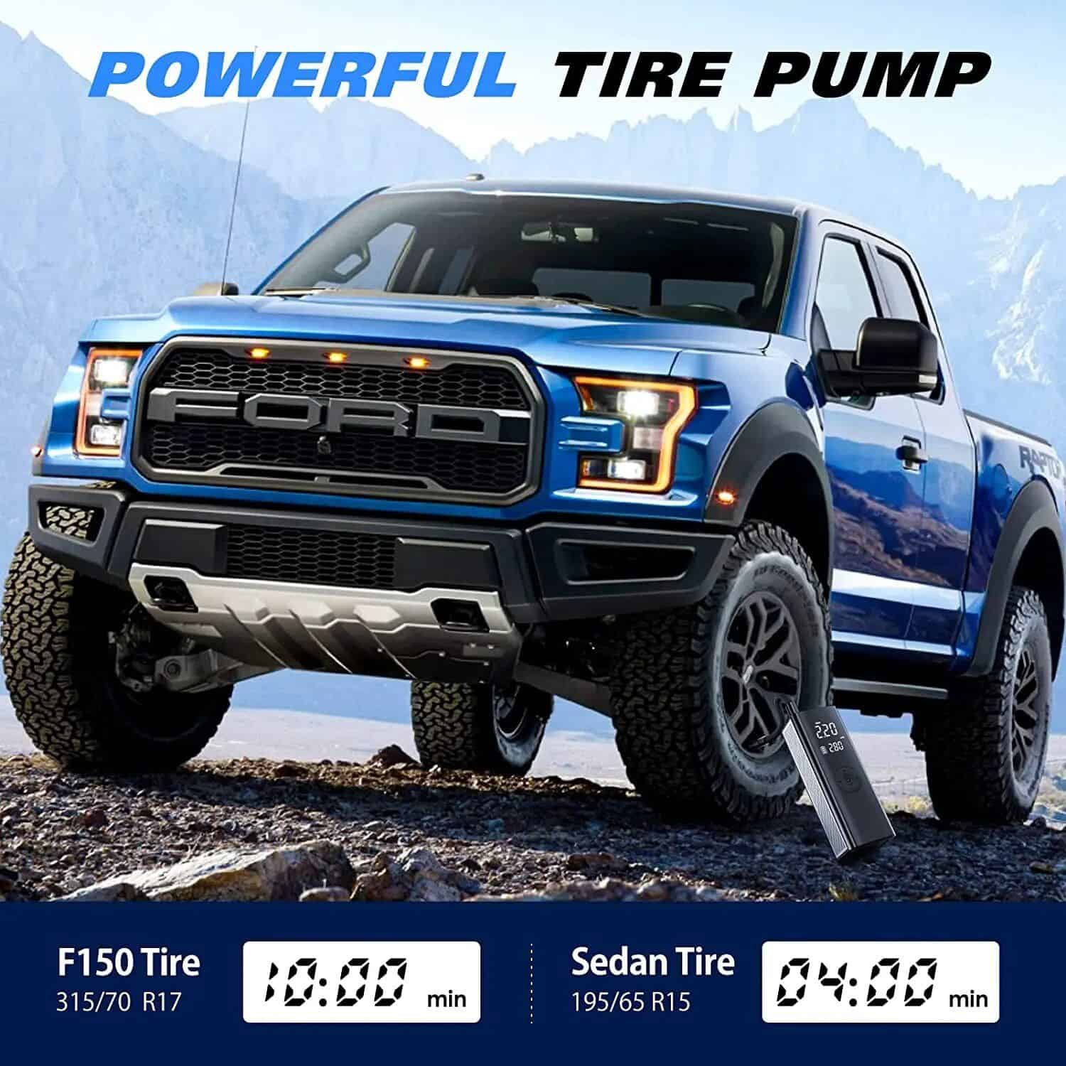 High-performance tire inflator for cars and trucks with digital display and rapid inflation capability. Suitable for all tire types, ensuring safety and convenience on the road.