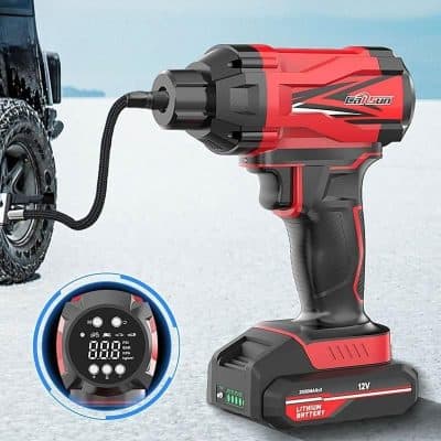 Portable cordless tire inflator for cars, motorcycles, and bikes. Easy-to-use, compact electric air pump with digital display for quick, precise inflation anywhere.