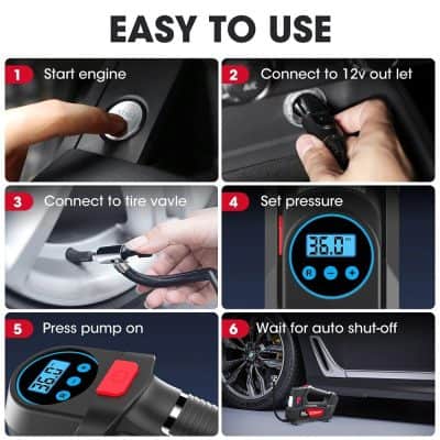 High-quality tire inflator for car maintenance and digital pressure monitoring. Easy to use with simple steps to inflate tires accurately and safely. Perfect for automotive repairs and roadside emergencies.