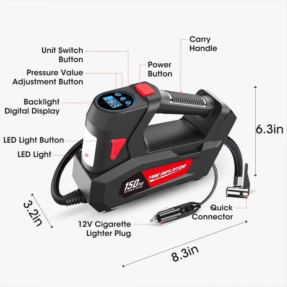 120W Portable Handheld Car Tire Inflator Pump with LED Light and Digital Display - Image 5