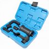 Portable tire pressure potent tool kit inside blue case for automotive use.