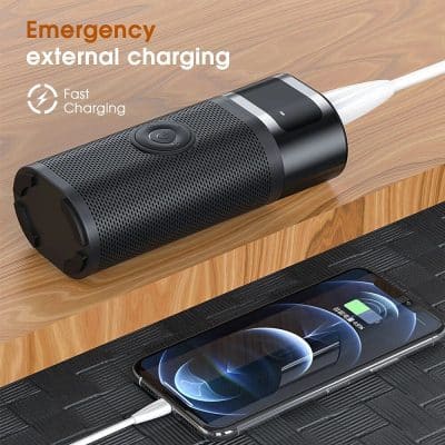 Alt text: Compact portable phone charger connected to a smartphone showcasing fast external charging and quick power boost for mobile devices.