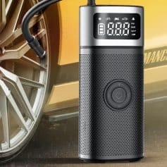 High-pressure portable air compressor for car tires, bike, and sports equipment with digital display, easy-to-use controls, and fast inflation. Compact design for convenience.