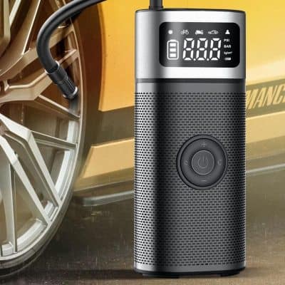 High-pressure portable air compressor for car tires, bike, and sports equipment with digital display, easy-to-use controls, and fast inflation. Compact design for convenience.