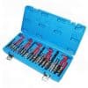 High-quality dental tools with red and black handles, organized in a compact blue storage box for professional dental care.