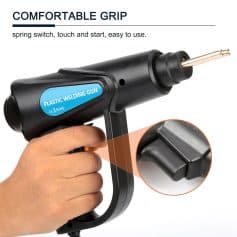 Optical welding gun for durable and precise welding applications. Comfortable grip with easy-to-use spring switch for efficient work. Suitable for industrial and DIY projects.
