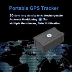 Small, sleek GPS device suitable for personal and vehicle tracking with user-friendly features.