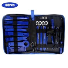 High-quality 38-piece nail care and beauty tools set stored in a durable blue and black carry case, ideal for professional salons and personal use.