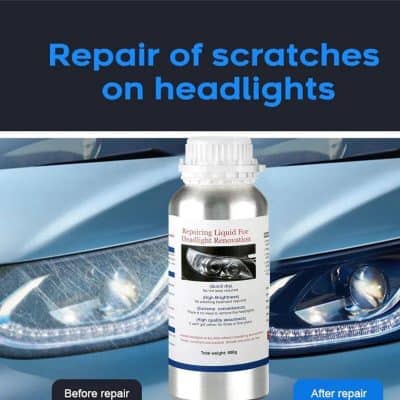 Headlight scratch repair kit for car headlights, effective for restoring clarity and brightness. Easy to apply, quick-drying liquid for headlight renovation, ensuring improved visibility and safety.