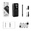 Portable tire inflator with digital pressure display and multiple nozzle attachments, ideal for automotive and bicycle tire inflation. Compact, easy to use, perfect for car care needs.