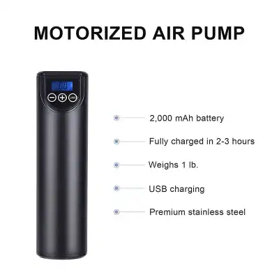 Portable electric air pump for medical and personal use. Rechargeable, lightweight, with a digital display, USB charging, and stainless steel construction for durability.