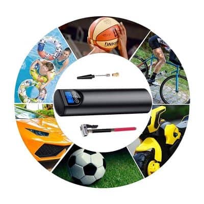 Efficient electric air pump ideal for inflating sports gear, pool toys, balls, and inflatables. Compact design perfect for outdoor activities, gym, or home use, ensuring quick and easy inflation.