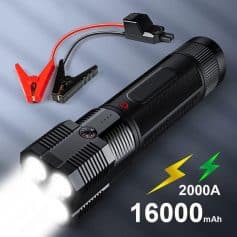 Durable, high-capacity tactical flashlight with 2000A power, 16000mAh battery, ideal for outdoor, emergency, and professional use. Features rechargeable batteries and fast charging.