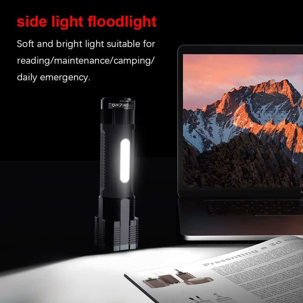 Portable LED flashlight ideal for reading, camping, maintenance, and daily emergencies; compact design provides bright, soft light functions.