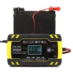 Versatile automotive battery charger with digital display and repair mode for car, truck, motorcycle, and AGM batteries. Ensures optimal charging and prolongs battery lifespan.