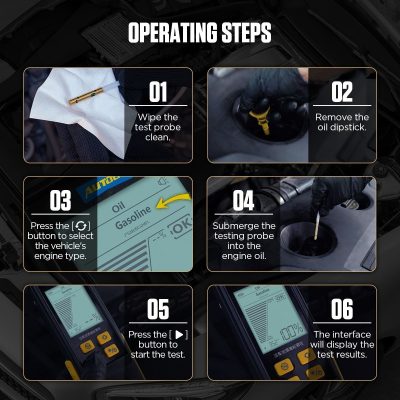 Optical testing of vehicle engine oil quality and diagnostics for automotive maintenance and repair services.