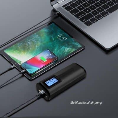 Wireless charging device, power bank, and multifunctional air pump showcased, emphasizing innovative tech accessories for convenience and efficiency in everyday life at Monalisa Store.