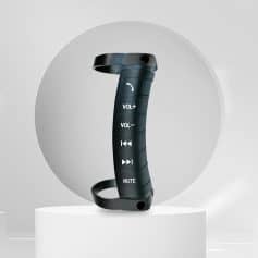 A sleek Bluetooth controller with volume, playback, call, and mute buttons, designed for easy access during workouts or calls. Compatible with various wireless earbuds for enhanced audio control.