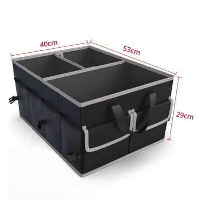 Durable black multi-compartment storage box with handles, perfect for organizing medical supplies, skincare tools, or cosmetics. Compact size with dimensions 40cm x 53cm x 29cm.